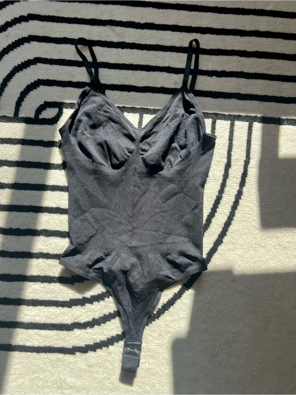 Black Shapewear Tummy Control Bodysuit Thong in Black